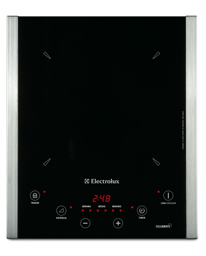 Portátil por Indução, da Electrolux, com um queimador e controles eletrônicos. Cor preta. Preço sugerido: R$ 399 |