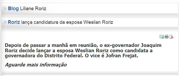 Trecho publicado no blog da filha de Roriz | Reprodução