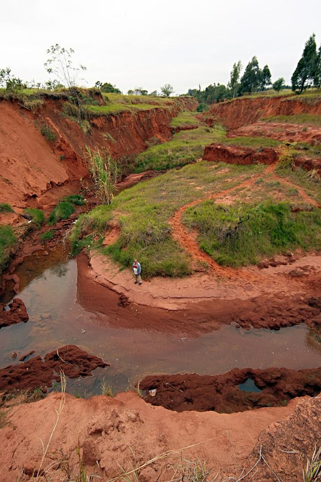 O agricultor Adão Felipach na margem do Rio Trajano, que limita sua fazenda:  recuperação de parte das áreas florestais, para evitar a erosão, é um dos desafios para o Noroeste