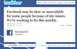 Pelo Twitter, assessoria do Facebook confirmou
problemas na rede social. | Reprodução