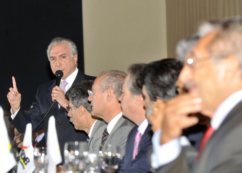 Temer durante a reunião: para peemedebistas, ausência do vice ajudoua levar eleição para o segundo turno | José Cruz / Agência Brasil