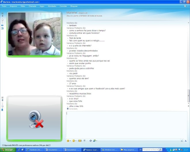 Marlene Burigo e o neto Gabriel, via MSN, durante a entrevista: economia de tempo e dinheiro para matar a saudade | 