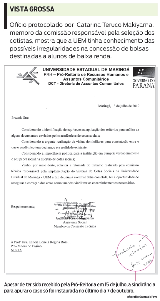 Veja o ofício protocolado por Catarina Teruco Makiyama |