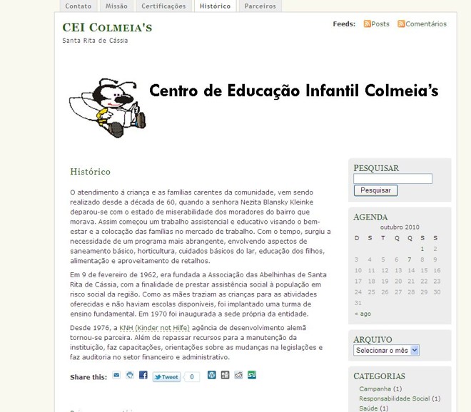 Tela do site do CEI Colmeia s que será lançado oficialmente nesta terça-feira | 