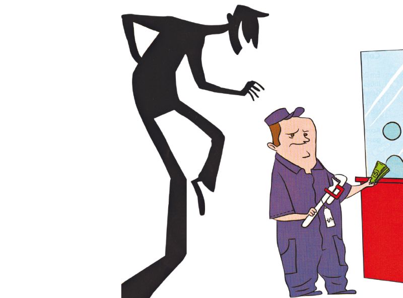 Na cartilha da Fiep, o personagem "sombra" simboliza o impacto da carga tributária sobre o cidadão e a atividade das empresas | Ilustração: André B. Ducci/Fiep