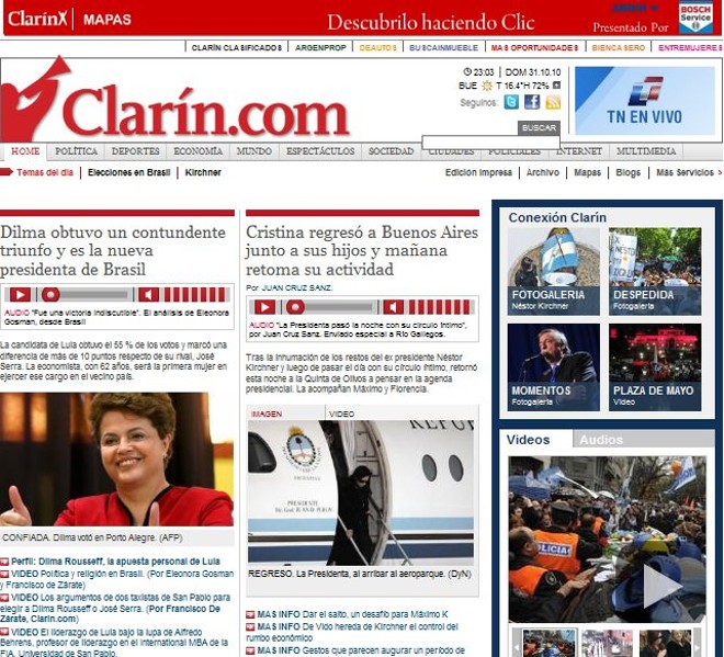 Na Argentina, a página do periódicoClaríndestaca que Dilma obteve uma 