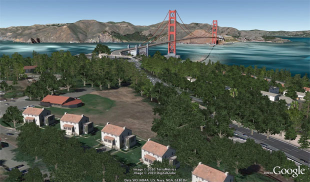 Nova versão do Google Earth, apresentada na segunda-feira pela companhia de Mountain View, nos EUA, terá como destaque a possibilidade de exibir reproduções tridimensionais de árvores. Segundo o Google, a pequena mudança dá um ar mais realista e natural aos passeios virtuais realizados pelo programa | Divulgação/Google