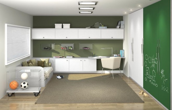 O padrão Lousa, da Coleção Organix, da Todeschini, em portas e réguas na cor verde |