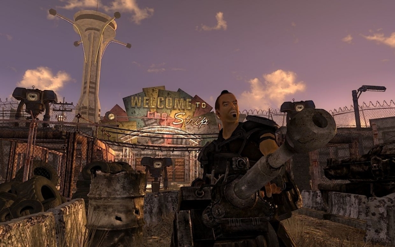 Cena do novo Fallout: New Vegas, que repete bons momentos da série, colocando a ação no deserto de Mojave | Divulgação/Bethesda