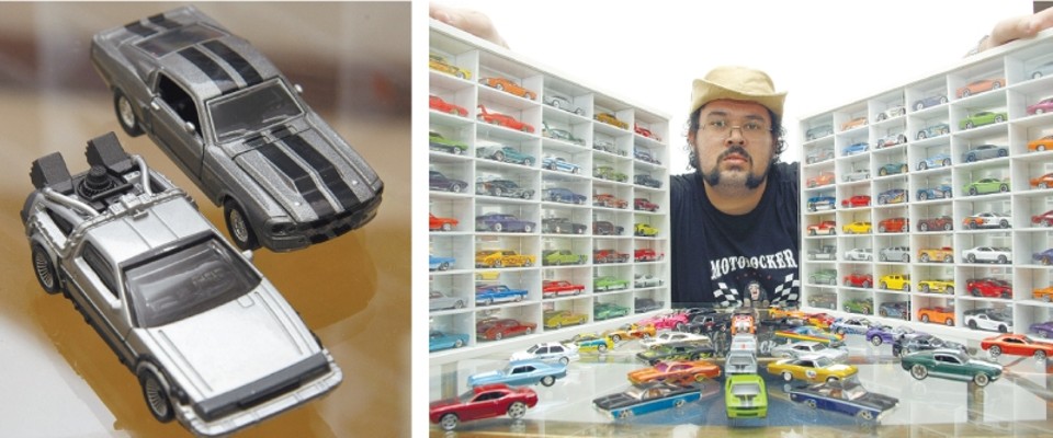 O DeLorean (esq.) e o Shelby GT500 são os preferidos Roniel Iunckovski, colecionador curitibano que está há cinco anos no mundo das miniaturas. Ele tem cerca de 1,5 mil unidades | Fotos: Hugo Harada/ Gazeta do Povo