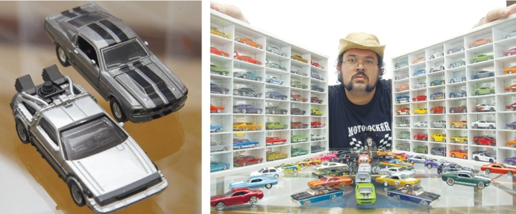 O DeLorean (esq.) e o Shelby GT500 são os preferidos  Roniel Iunckovski, colecionador curitibano que está há cinco anos no mundo das miniaturas. Ele tem cerca de 1,5 mil unidades