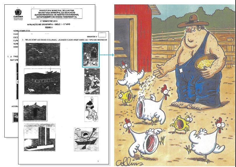A prova aplicada pela Secretaria Municipal da Educação e a imagem polêmica, disponível na internet: falta de cuidado | Reprodução