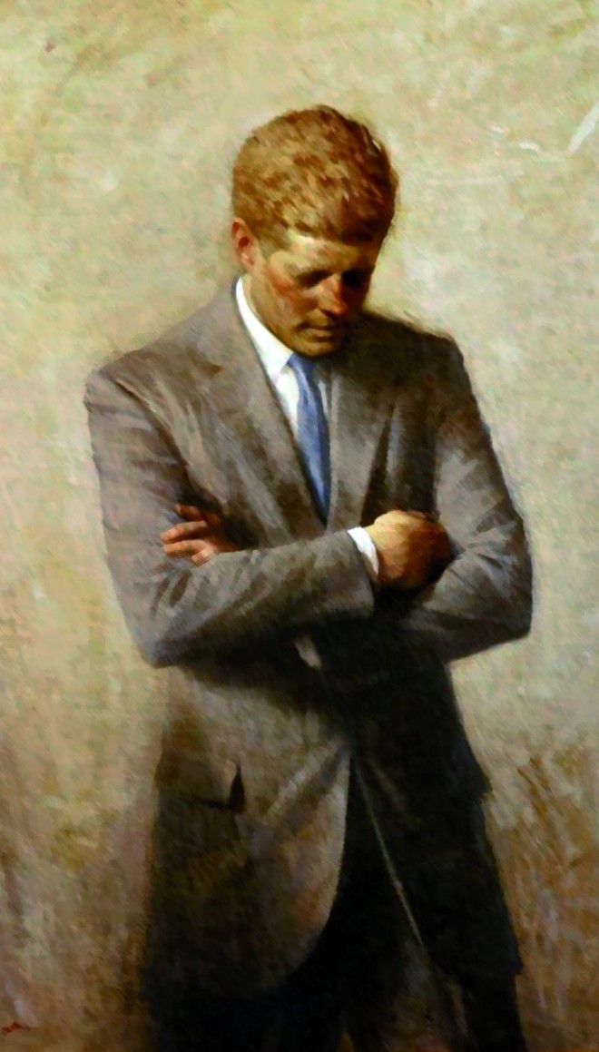 Retrato oficial do presidente John Kennedy, de Aaron Shikler, em exposição na Casa Branca | 