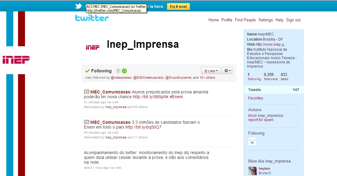 Post do site do Inep |