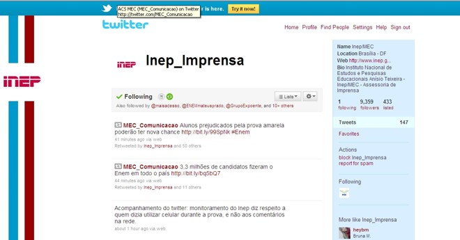 Post do site do Inep |