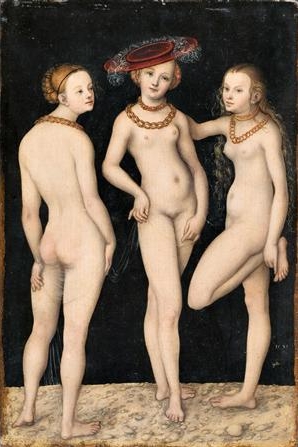 O quadro "As Três Graças", pintura a óleo do artista alemão Lucas Cranach | REUTERS/Angele Dequier/Musee du Louvre/Reprodução