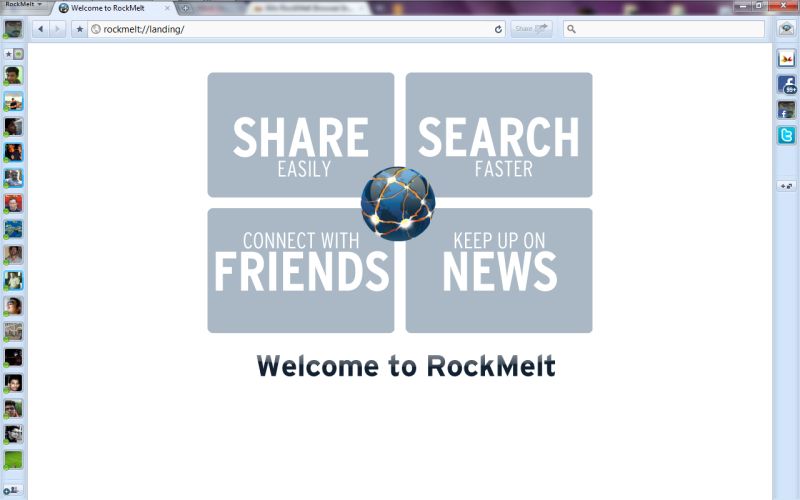 Tela do Rockmel: botões das redes sociais ocupam as laterais do navegador | Reprodução