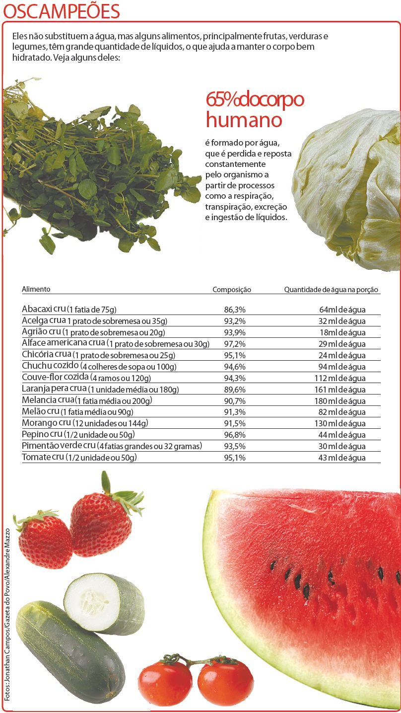 Veja alguns alimentos que possuem uma grande quantidade de líquido |