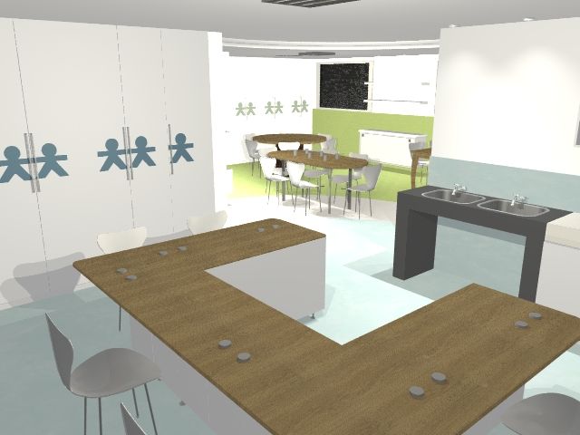 Perspectiva da sala de artes projetada por alunos do Cepdap para a nova sede da Afece: móveis reaproveitados e adaptações na disposição da mesa | Divulgação