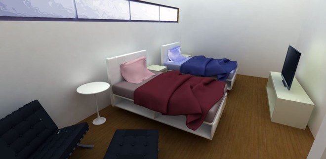 Para o quarto, o arquiteto sugere mobiliário solto, evitando armários e complementos embutidos |