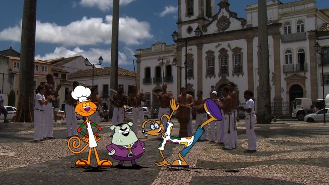 Brasil Animado: mistura de desenho com imagens reais parece uma propaganda da Embratur |