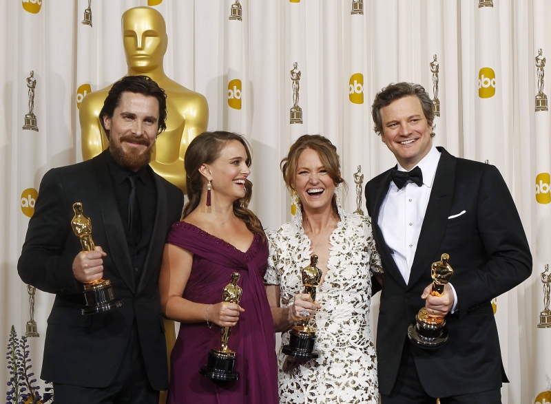 Christian Bale (Melhor Ator Coadjuvante), Natalie Portman (Melhor Atriz), Melissa Leo (Melhor Atriz Coadjunte) e Colin Firth (Melhor Ator) | REUTERS/Mike Blake