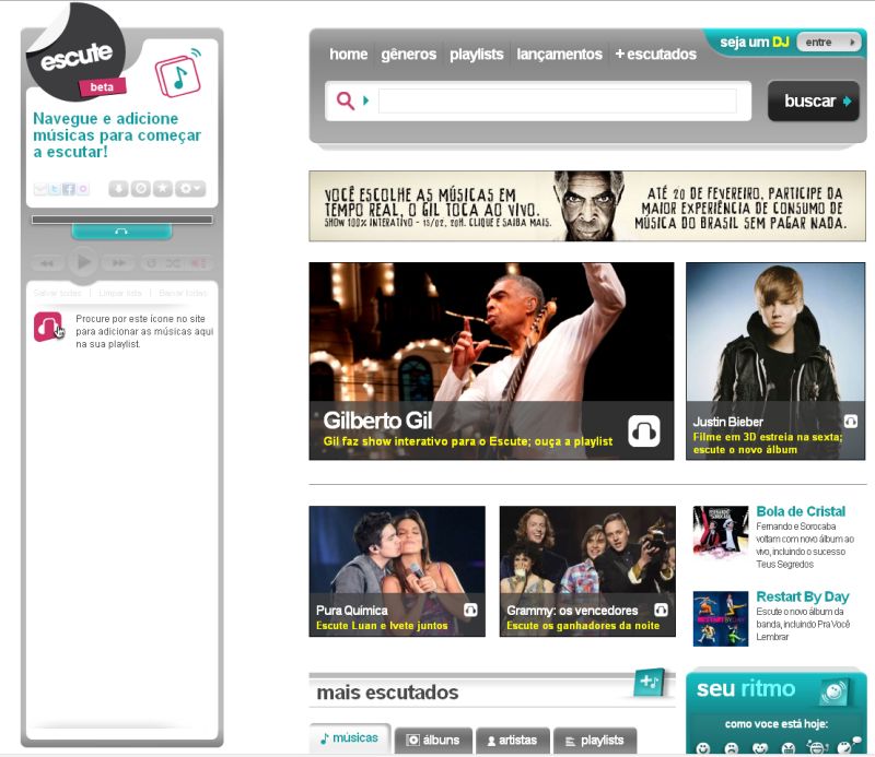 A homepage do Escute: consulta aos usuários para facilitar a navegação | Reprodução