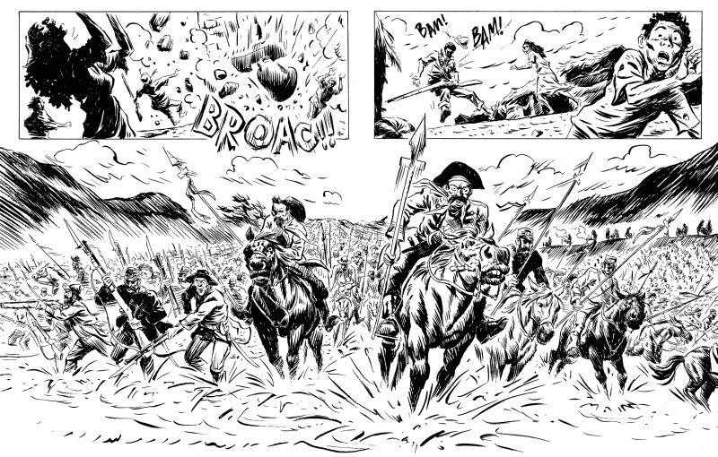 O roteirista Carlos Ferreira e o desenhista Rodrigo Rosa fizeram uma adaptação da Guerra de Canudos para os quadrinhos | Reprodução