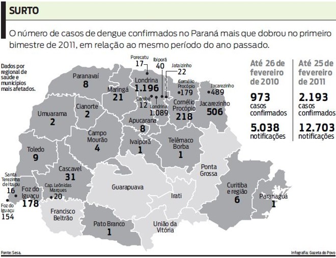 Veja os casos de dengue confirmados no estado do Paraná | 