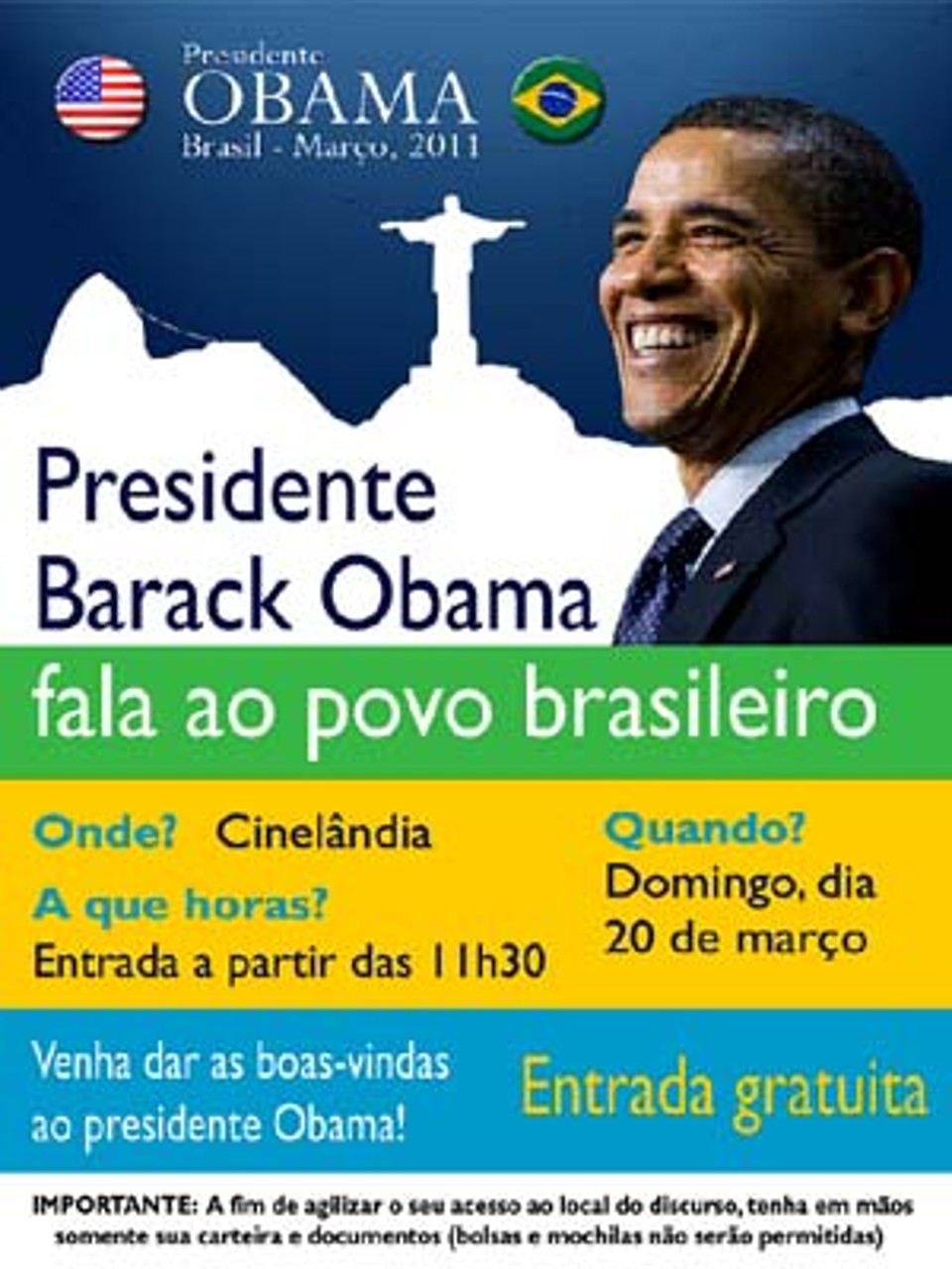 Folheto convida o público a dar as boas-vindas a Obama | Divulgação/ Consulado Americano