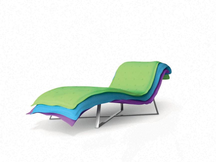 Chaise Tatame tem disposição irregular e estofado com caimento leve sobre estrutura metálica reforçam o caráter despojado da peça. | Divulgação