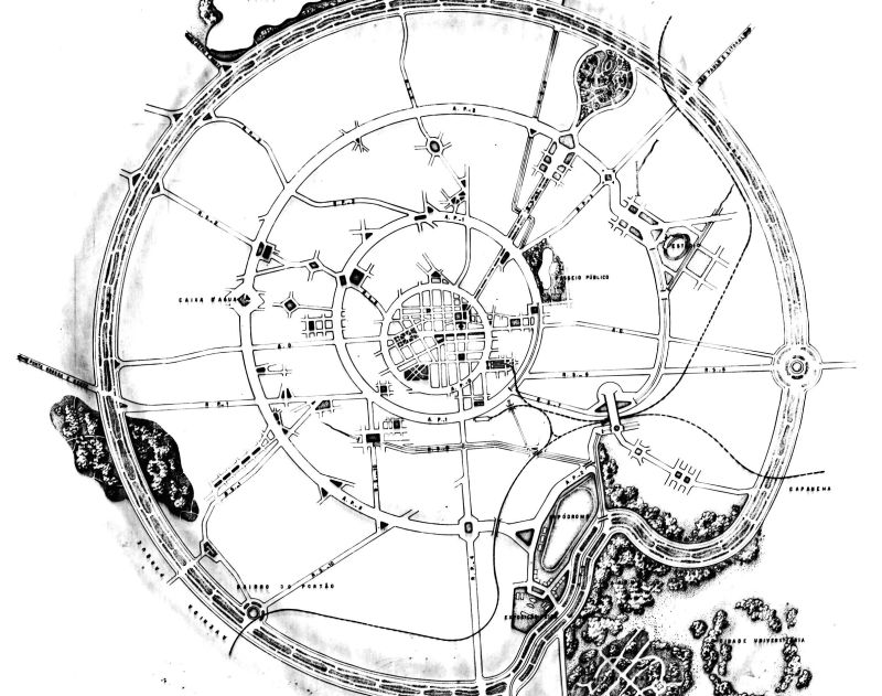 As formas circulares são a marca dos projetos de planejamento da cidade, desenvolvidas pelo arquiteto Alfred Agache, em 1943 | Divulgação / Ippuc