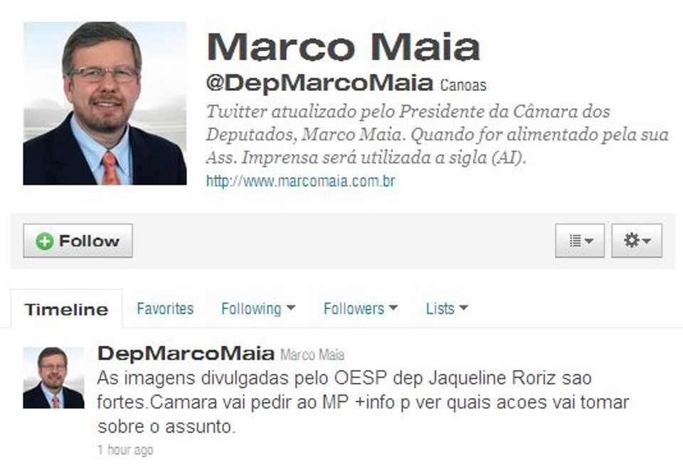 Página do deputado Marco Maia no Twitter | Reprodução/ Gazeta do Povo