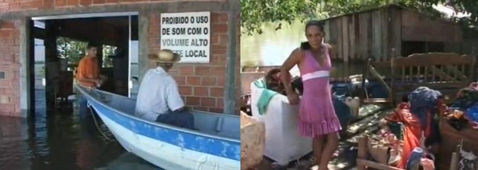 Moradores andam pela cidade com barcos e pequenos botes e alguns bairros foram inundados | Reprodução RPC TV