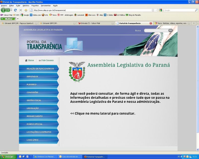 Fac-símile do novo layout do Portal da Transparência da Assembleia | Reprodução/internet