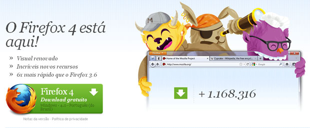 O número de downloads do Firefox 4 ultrapassa 1 milhão | Reprodução