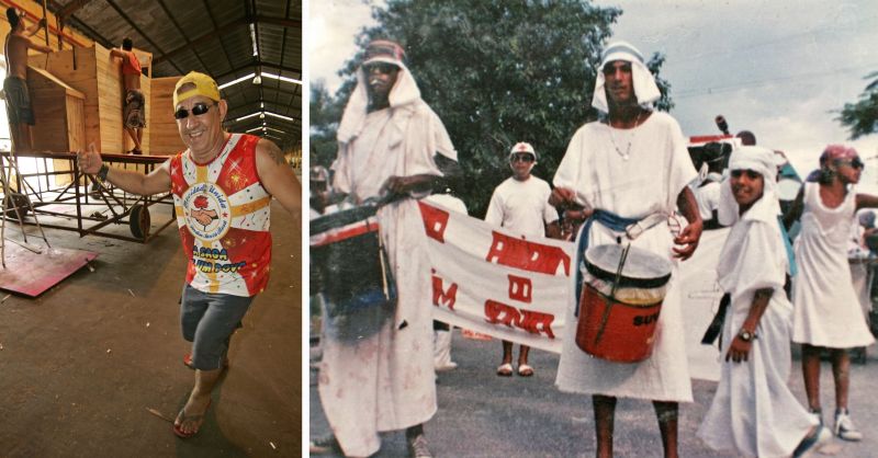Jocelito Xavier em Paranaguá, desde 1981, junto com a família e vizinhos, o montava os batuques e as fantasias para desfilar na avenida | Arquivo pessoal e Antonio More/ Gazeta do Povo