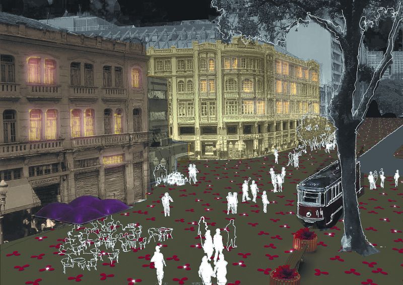 Vida noturna: para realçar os casarões durante a noite, luminárias seriam substituídas por focos de luz no piso | Fotos: divulgação