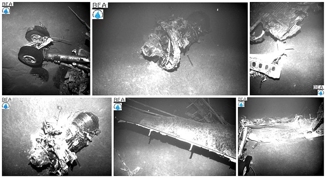 Nas imagens feitas por robôs submarinos é possível ver parte das rodas, da turbina e da fuselagem do avião da Air France | 