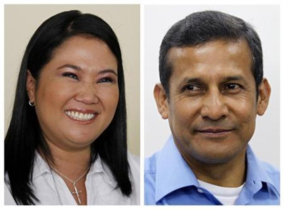 Candidatos à presidência do Peru, Keiko Fujimori e Ollanta Humala, em fotos de 10 de abril de 2011 | Reuters