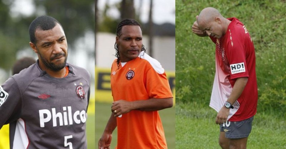 A sina que persegue ídolos no Atlético Lucas, Claiton e Alex Mineiro, cada um ao seu modo, fracassaram na tentativa de relembrar as glórias do passado com a camisa rubro-negra, dando força à maldição que vem perseguindo o clube nos últimos tempos | Fotos: Marcelo Elias/ Gazeta do Povo