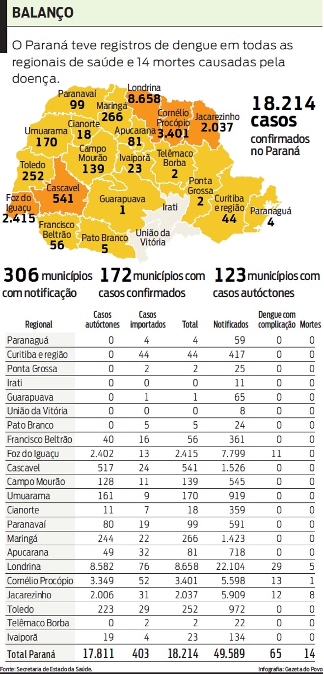 Veja os casos de dengue em cada cidade do Paraná |