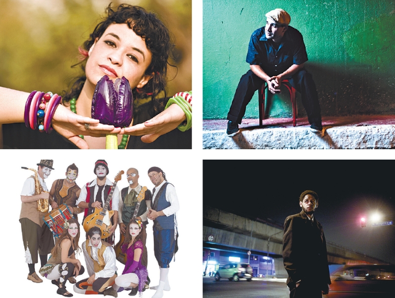 Em sentido horário: Tulipa Ruiz, Zé Cafofinho, Emicida e O Teatro Mágico: música nova e boa | Divulgação