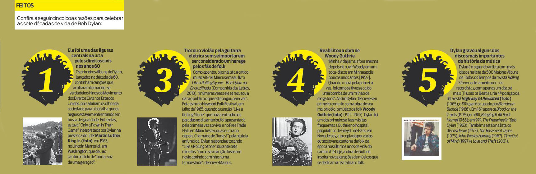 Confira cinco boas razões para celebrar as sete décadas de vida de Bob Dylan |
