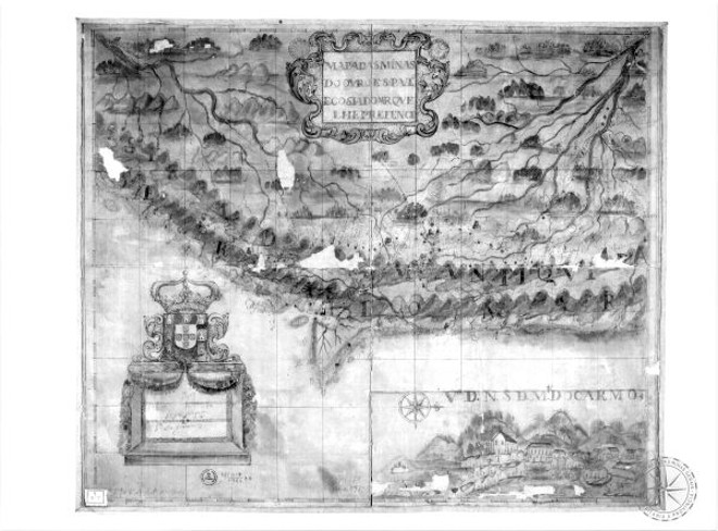 Mapa de 1717 registra caminho para as minas de ouro, com destaque para a Vila de Nossa Senhora do Carmo | 