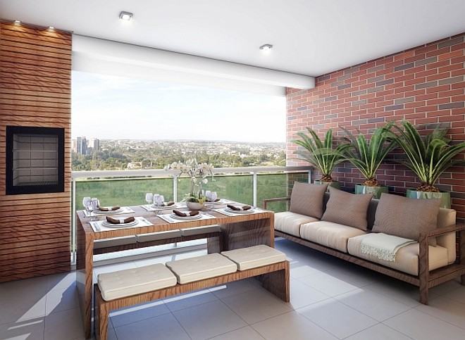 Perspectiva do terraço: construtora oferece opção de churrasqueira interna |