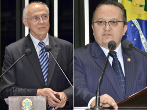 Os senadores Eduardo Suplicy (PT-SP) e Pedro Taques (PDT-MT) no plenário nesta quinta (9) | Waldemir Barreto/ Agência Senado