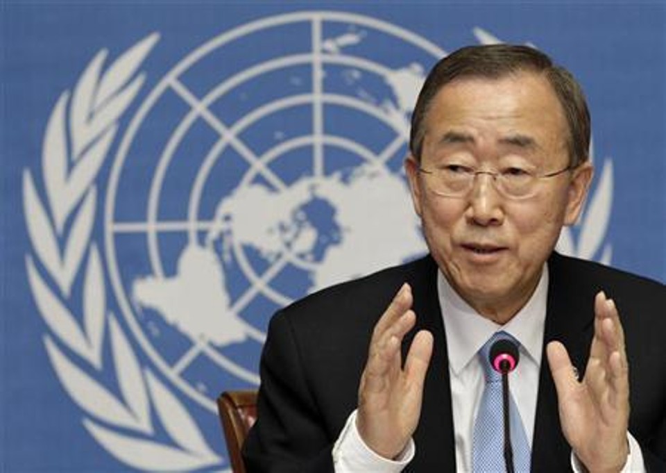 Secretário-geral da ONU, Ban Ki-moon, em coletiva de imprensa na sede da entidade em Genebra, em maio. Ban Ki-Moon pediu formalmente aos membros da Organização das Nações Unidas nesta segunda-feira apoio à sua candidatura para um segundo mandato de cinco anos como secretário-geral da ONU | REUTERS/Denis Balibouse