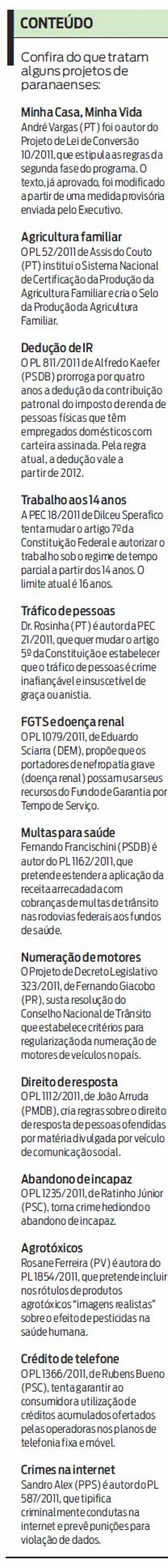 Confira do que tratam alguns projetos de paranaenses |