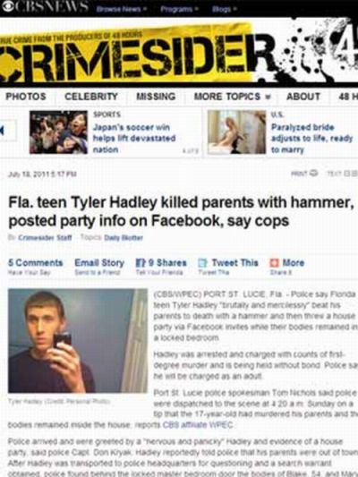 Reportagem da rede CBS mostra foto do adolescente Tyler Hadley | Reprodução